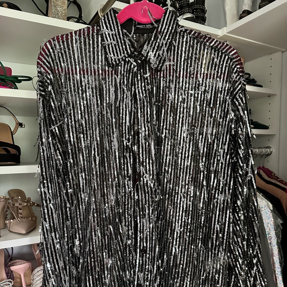 Nasty Gal sequin button down